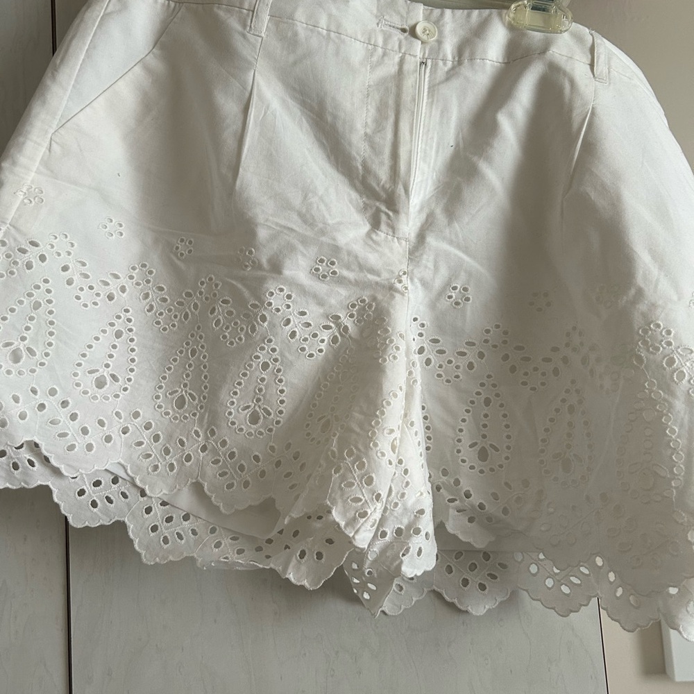 Jennifer Lopez White Eyelet Lace High Waist Shorts